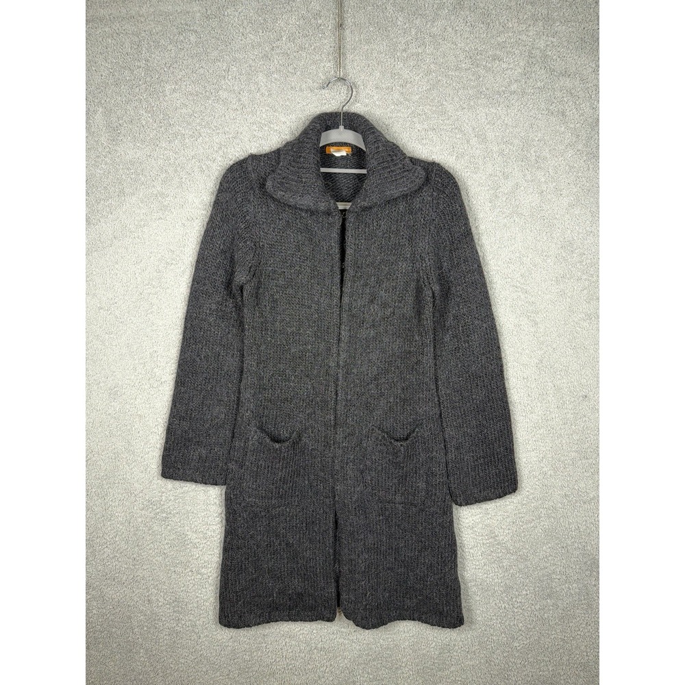 VTG J.Crew Grey Alpaca Blend Duster Cardigan‎ Sweater Coat Hook Front Size PM